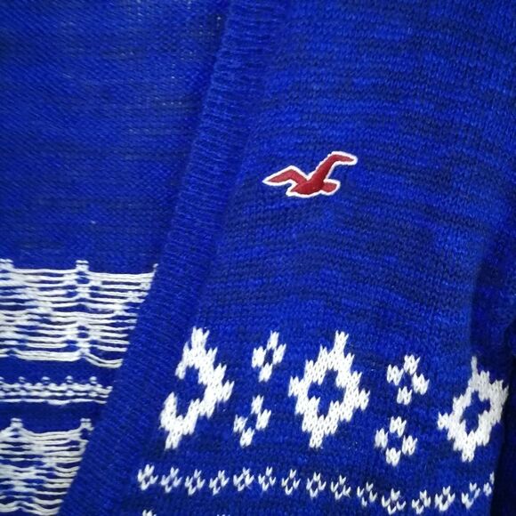 HOLLISTER Navy Blue & White Fair Isles Cotton Knitted Sweater Extra-Small - Picture 4 of 15